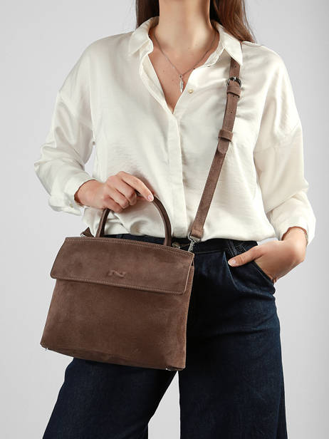 Sac Bandoulière Clarita Cuir Daim Nathan baume Marron nathan 18S vue secondaire 1